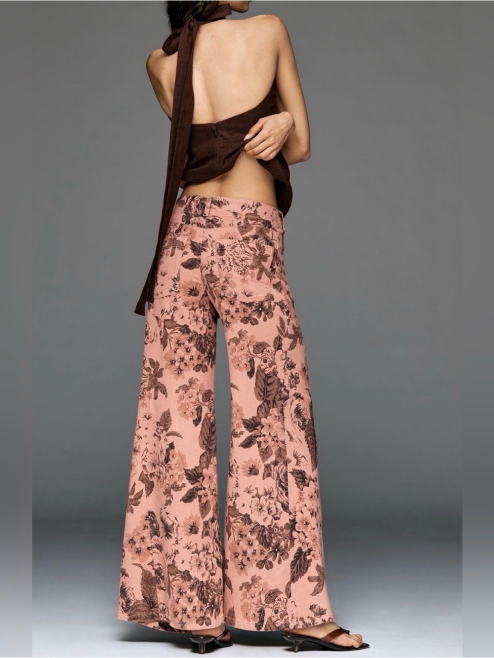 Anthropologie Pilcro Adi Mid-Rise Clean-Hem Flare Pants — Pink Floral | Size 27